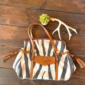 Dooney & Burke zebra print handbag w tassels